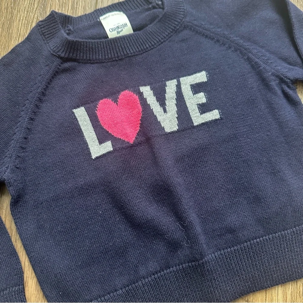 NWT! Oshkosh‎ B’Gosh Infant Girl’s Sweater, Navy, Heart Love, Winter, 12m